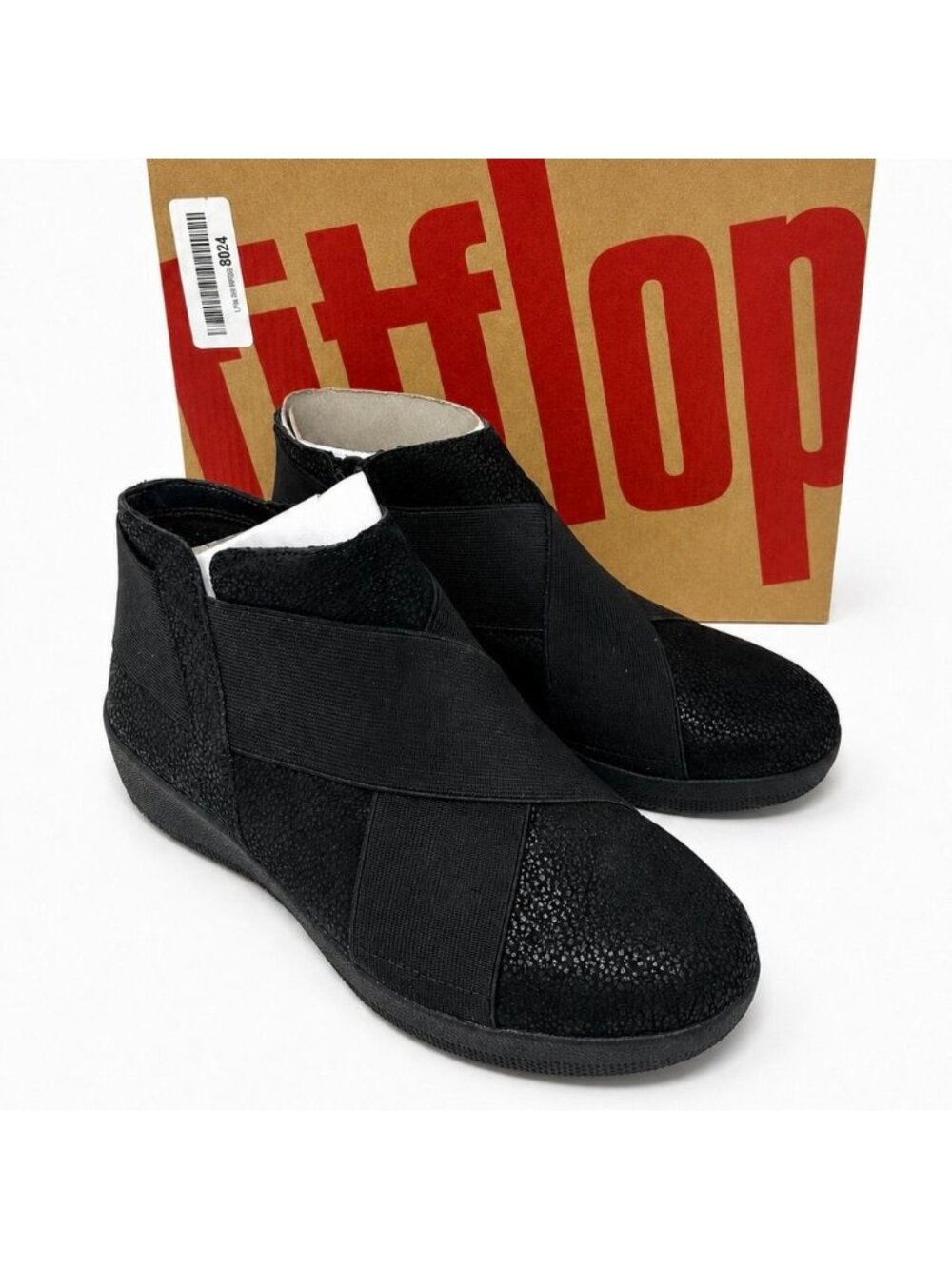 FitFlop Superflex Supportive Black Pebbled Leather Ankle Boots Womens 7 EU 38